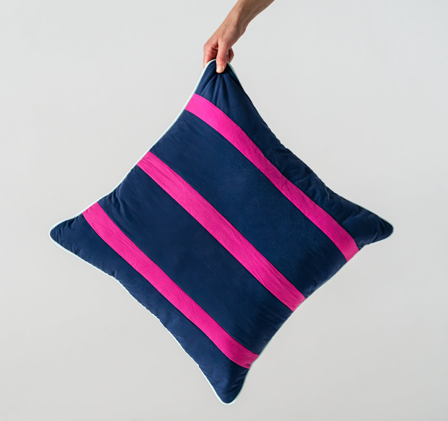 Dark blue and pink strips throw pillow