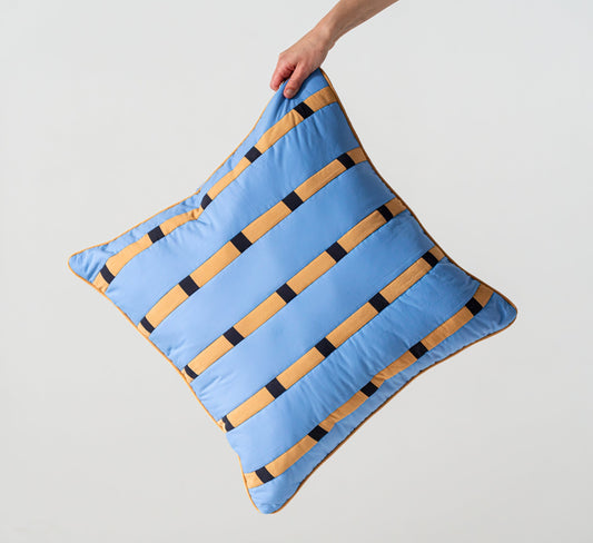 Blue ochre strips pillow